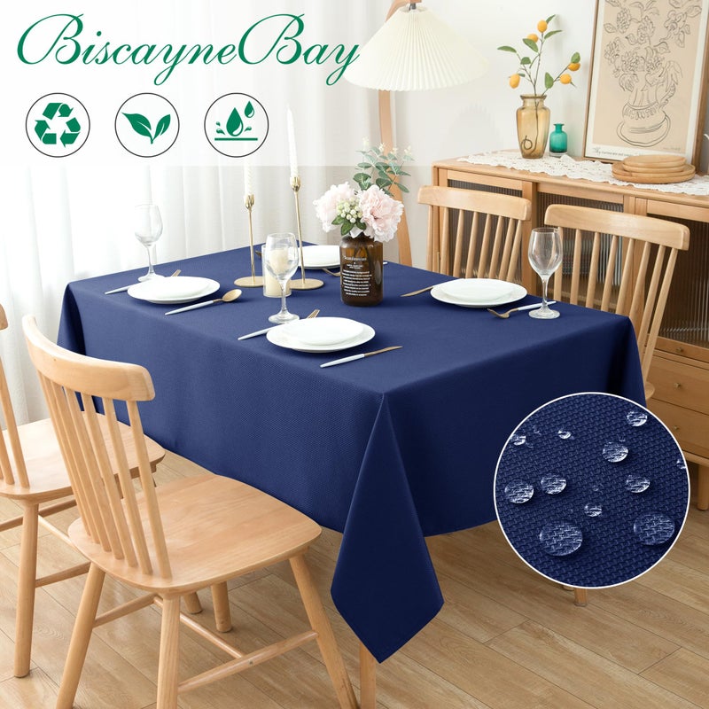 Biscaynebay Textured Fabric Tablecloths 60x108 Inches Rectangular, Navy Water Resistant Tablecloths for Dining, Kitchen, Wedding and Parties etc. Machine Washable - Image 2